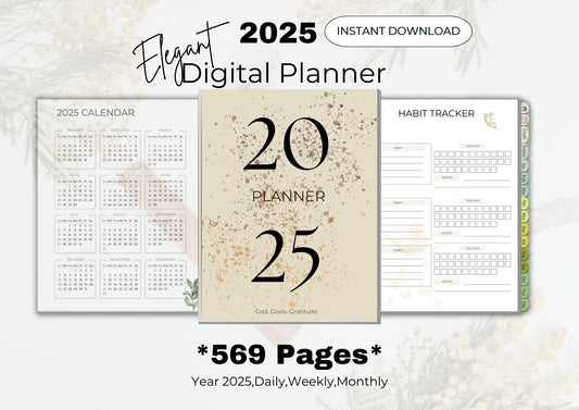 2025 Planner *Daily, Weekly,Monthly, JAN-DEC 2025* 569 pages Digital Planner for Goodnotes, Notability etc.. | Aesthetic Planner | Minimalist Modern Planner| Dated | The Elegant Planner